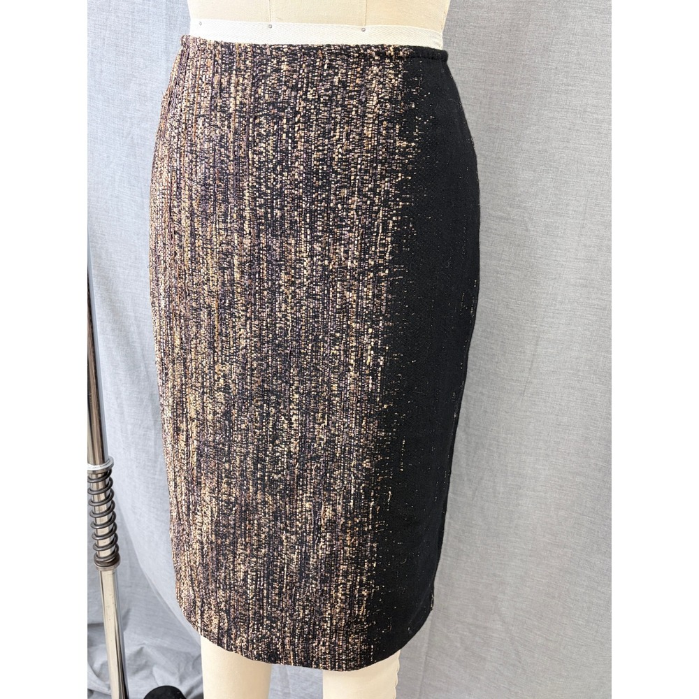 Lafayette 148 New York Bronze‎ Black Metallic Tweed Pencil Skirt 6